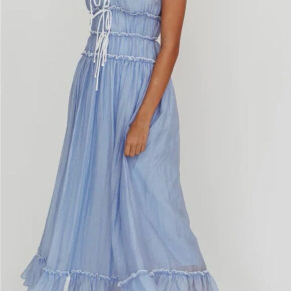 Selfie Leslie Maidens Tie Accent Maxi Dress Cloud Blue XS NWT - Picture 4 of 8